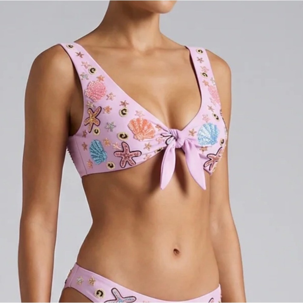 Oceanus The Label orla Purple Beaded Starfish Shell Tie Front Bikini Top L NEW